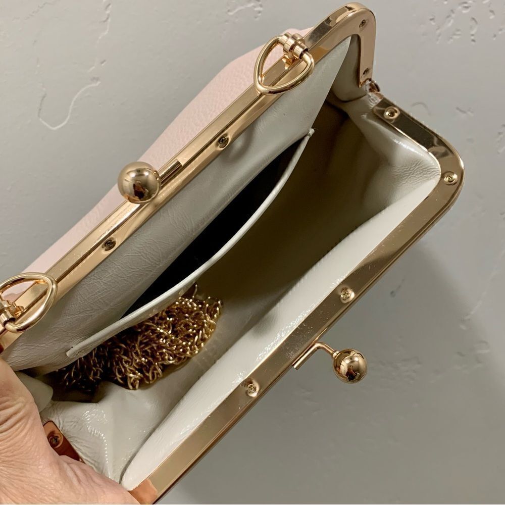 Soft Pink Genuine Pebble Leather Kisslock Clutch/Shoulder Bag/Crossbody - Picture 14 of 15